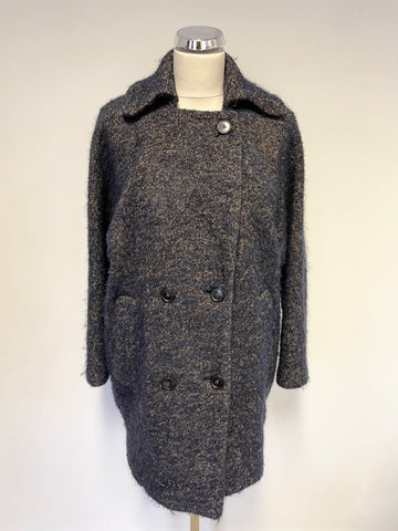 WHISTLES NAVY BLUE/ TAN MIX MOHAIR & ALPACA BLEND DOUBLE BREASTED OVERSIZE COAT SIZE 6