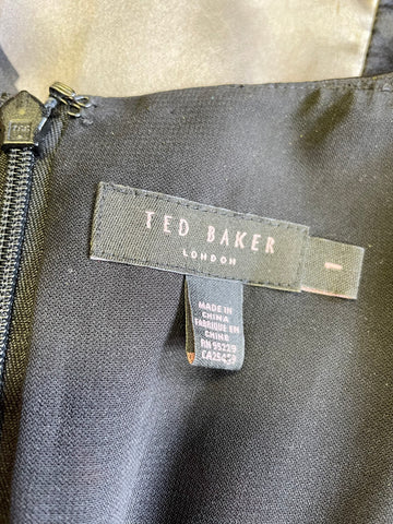 TED BAKER BLACK,GREY & RED FLORAL PRINT SILK SPECIAL OCCASION DRESS SIZE 1 Uk 8