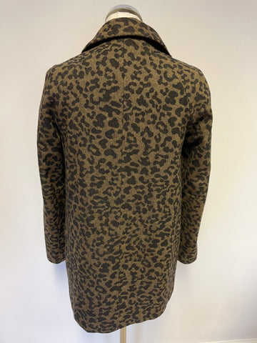 ZARA BROWN & BLACK LEOPARD PRINT DOUBLE BREASTED WOOL BLEND JACKET SIZE S