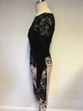PHASE EIGHT PINK & BLACK FLORAL STRETCH LACE TOP DRESS SIZE 12