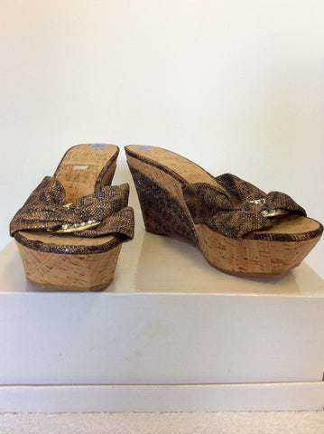 BRAND NEW GUESS BRONZE LEOPARD PRINT SPARKLE WEDGE HEEL MULES SIZE 6/39
