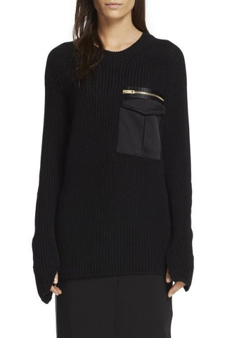 DESIGNER RAG & BONE BLACK ‘GREER ARMY’ COTTON BLEND JUMPER SIZE M