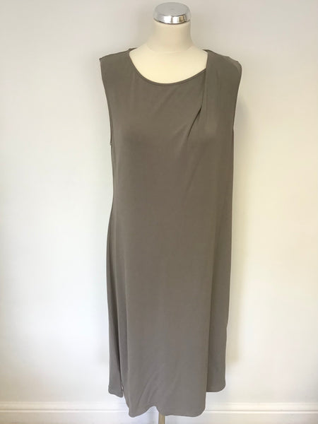 CALVIN KLEIN GREY SLEEVELESS PLEATED DRAPE SIDE SHIFT DRESS SIZE L