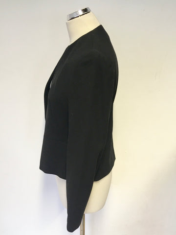 MARKS & SPENCER BLACK COLLARLESS WOOL JACKET SIZE 12