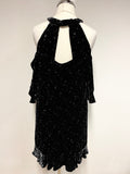 WHISTLES BLACK VELVET STAR PRINT OPEN SHOULDER SHIFT DRESS SIZE 8