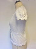 WHISTLES WHITE LACE TRIM CAP SLEEVE CARDIGAN SIZE 2 UK 8/10