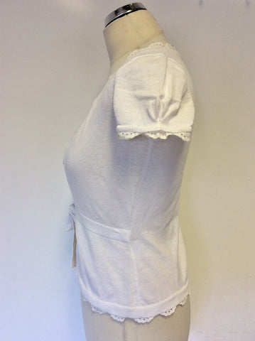WHISTLES WHITE LACE TRIM CAP SLEEVE CARDIGAN SIZE 2 UK 8/10