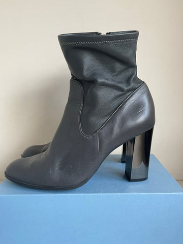 MARKS & SPENCER AUTOGRAPH DARK GREY LEATHER PEWTER BLOCK HEEL ANKLE BOOTS  SIZE 8/42
