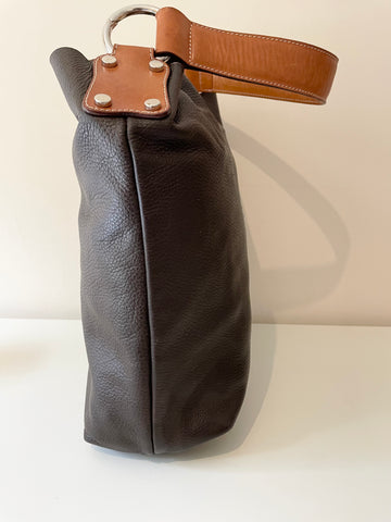 HOBBS DARK BROWN & TAN LEATHER SHOULDER BAG WITH DETACHABLE COIN PURSE