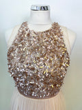 VICCI NUDE SEQUINNED LONG NET SKIRT SPECIAL OCCASION/ EVENING / PROM DRESS  SIZE 8