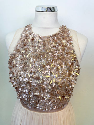 VICCI NUDE SEQUINNED LONG NET SKIRT SPECIAL OCCASION/ EVENING / PROM DRESS  SIZE 8