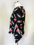 WHISTLES BLACK & RED TULIP PRINT LONG SLEEVED TOP SIZE 10