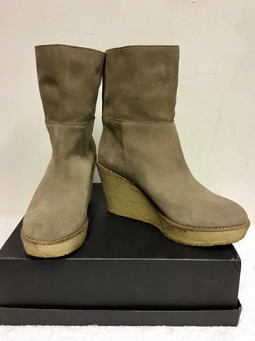 MINELLI TAUPE SUEDE WEDGE HEEL BOOTS SIZE 6.5/40