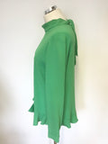 MARCCAIN GREEN TIE BACK LONG SLEEVE FRILL TRIM BLOUSE SIZE N4 UK 14
