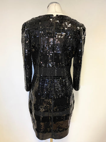 JESIRE BLACK SEQUINNED 3/4 SLEEVE COCKTAIL DRESS SIZE S
