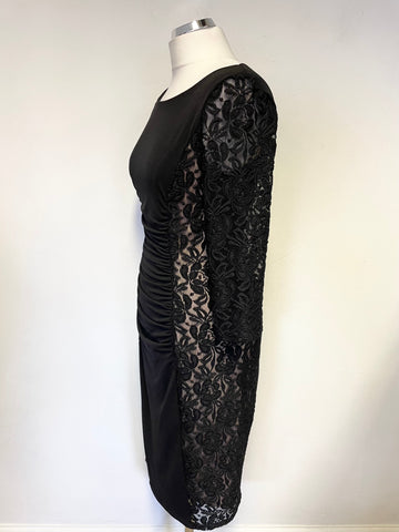 PHASE EIGHT BLACK JERSEY LACE PANELLED SPECIAL OCCASION PENCIL DRESS SIZE 12