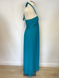 COAST TURQUOISE SILK HALTERNECK/ STRAPLESS MAXI DRESS SIZE 10