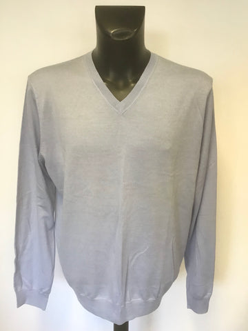 JAEGER PALE BLUE 100% WOOL V NECK JUMPER SIZE XL
