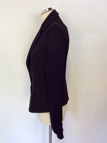 DONNA KARAN SIGNATURE BLACK WOOL SEMI SHEER SLEEVE JACKET & TROUSERS SIZE 10