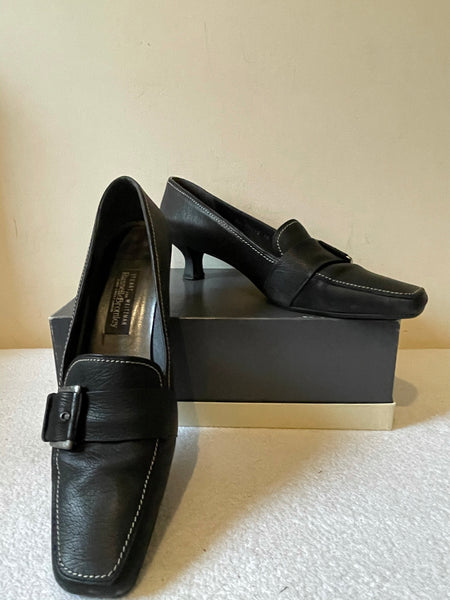STUART WEITZMAN FOR RUSSELL & BROMLEY BLACK LEATHER BUCKLE TRIM HEELS SIZE 7.5/41