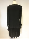 GHOST BLACK V NECKLINE LONG SLEEVE DROP WAISTED DRESS SIZE M