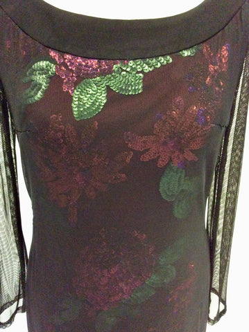 BRAND NEW GINA BACCONI BLACK MESH WITH RED & GREEN SEQUINS COCKTAIL DRESS SIZE 18