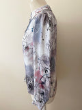 REISS MIA GREY & MAUVE HUES FLORAL PRINT LONG SLEEVE SILK SHIRT SIZE M