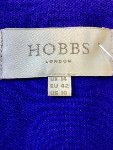 HOBBS BLUE COLLARLESS LONG SLEEVE JACKET SIZE 14