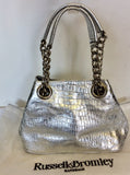 RUSSELL & BROMLEY SILVER CROC CHAIN STRAP HAND/SHOULDER BAG