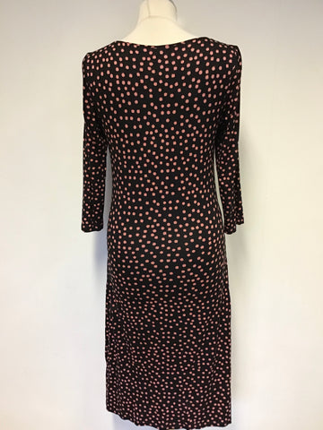 LAURA ASHLEY BLACK & PINK SPOT STRETCH JERSEY 3/4 SLEEVE DRESS SIZE 10