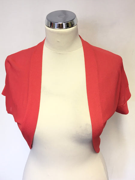 MONSOON RED FINE KNIT SHORT SLEEVE BOLERO CARDIGAN SIZE S