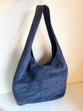 BORSE IN PELLE NAVY BLUE SUEDE HOBO SHOULDER BAG