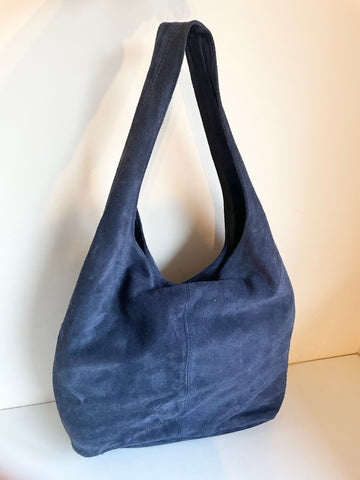 BORSE IN PELLE NAVY BLUE SUEDE HOBO SHOULDER BAG