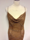 MONSOON BRONZE BEADED & SEQUINNED SILK STRAPPY EVENING DRESS SIZE 14