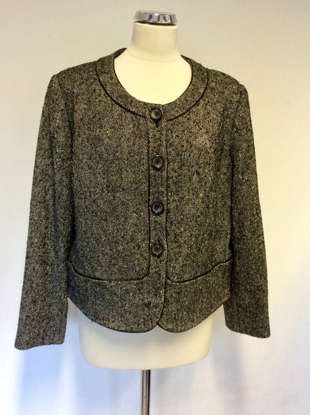 JAEGER BLACK MARL WOOL & SILK BLEND BOX JACKET SIZE 18