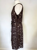 PHASE EIGHT BROWN LACE OVER CREAM SLEEVELESS BELTED SPECIAL OCCASION DRESS SIZE 16
