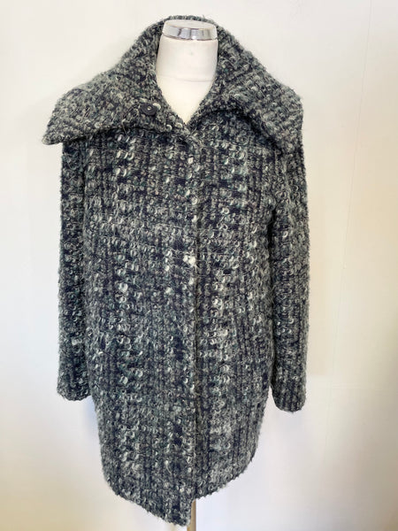 PER UNA NAVY & TEAL BOUCLE WEAVE WITH ALPACA JACKET SIZE 12