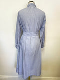 TOAST LIGHT BLUE CHAMBRAY COTTON TIE BELT LONG SLEEVE SHIRT DRESS SIZE 8 BUT FIT LARGER