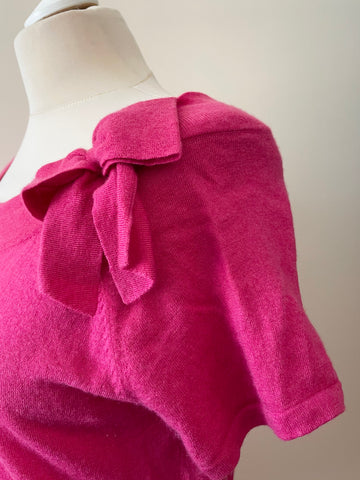 PHASE EIGHT RAPBERRY BINK 100% CASHMERE BUTTON FRONT SHORT SLEEVE JUMPER SIZE 14