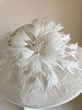 PHASE EIGHT IVORY & WHITE FEATHER TRIM FORMAL HAT
