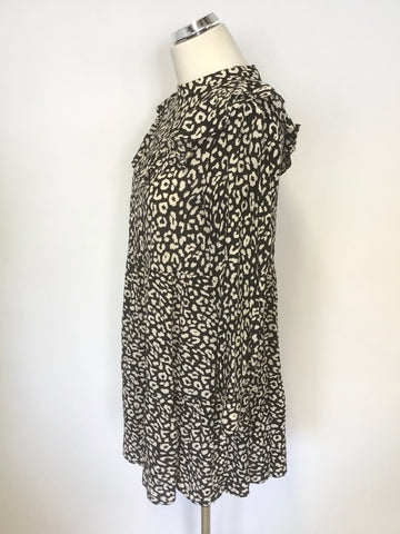 ZARA WOMAN BLACK & IVORY LEOPARD PRINT LONG SLEEVE DRESS SIZE S