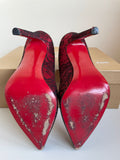 CHRISTIAN LOUBOUTIN RED SATIN & BLACK LACE HEELS SIZE 4.5/37.5