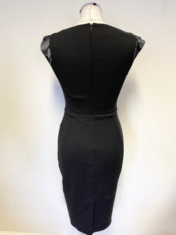 FRENCH CONNECTION BLACK & GREY LACE PRINT FRONT PENCIL DRESS  SIZE 6