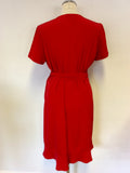 LA DRESS BY SIMONE RED CAP SLEEVE WRAP ACROSS DRESS SIZE L