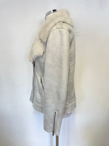 MINT VELVET LIGHT GREY FAUX FUR TRIM AVIATOR JACKET  SIZE 14