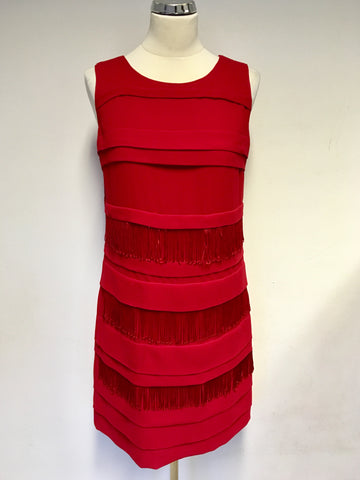 MARKS & SPENCER AUTOGRAPH EXCLUSIVE RED FRINGE TRIM SHIFT DRESS SIZE 10