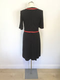 HOBBS NAVY BLUE & RED TRIM SHORT SLEEVE STRETCH JERSEY DRESS SIZE 10