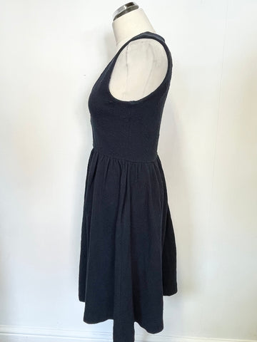 GANNI ROSE GARDEN NAVY BLUE SLEEVELESS STRETCH FABRIC FIT & FLARE DRESS SIZE L