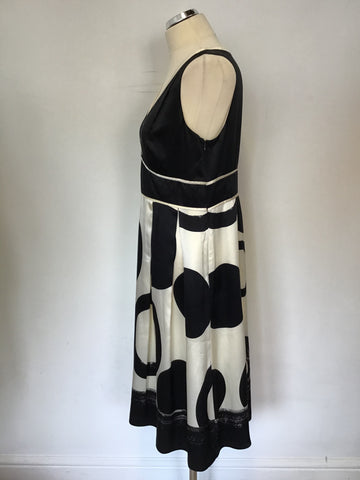 HOBBS BLACK & WHITE SILK PRINT SPECIAL OCCASION DRESS SIZE 14