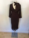 PATSY SEDDON FOR PHASE EIGHT BROWN & BLACK CHECK TIE NECK DRESS SIZE 14